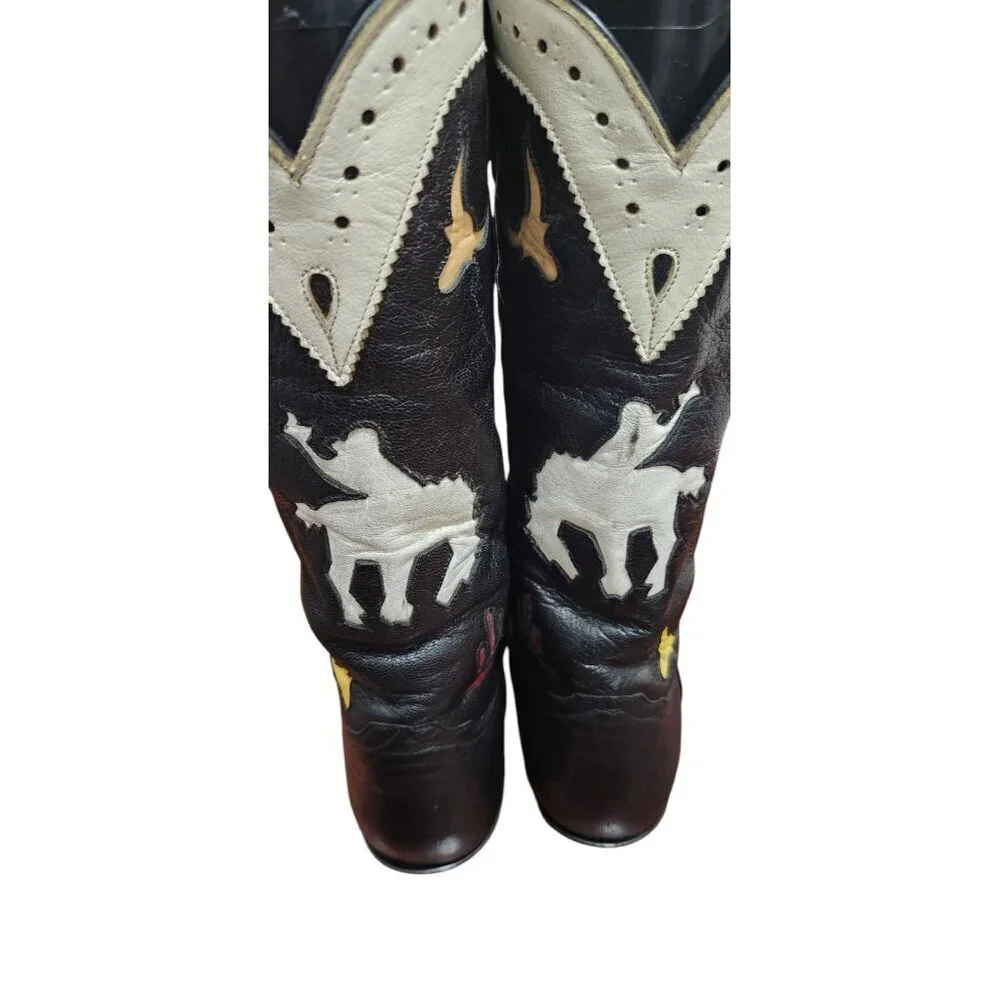 Larry Mahan Vintage Rare Rodeo Black White Red Cowgirl Cowboy Western Boots 7 B